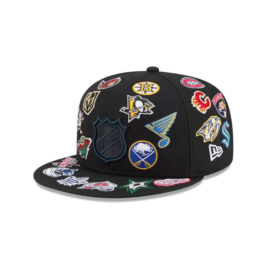 NHL All Over Logo Black 59FIFTY Fitted Hat